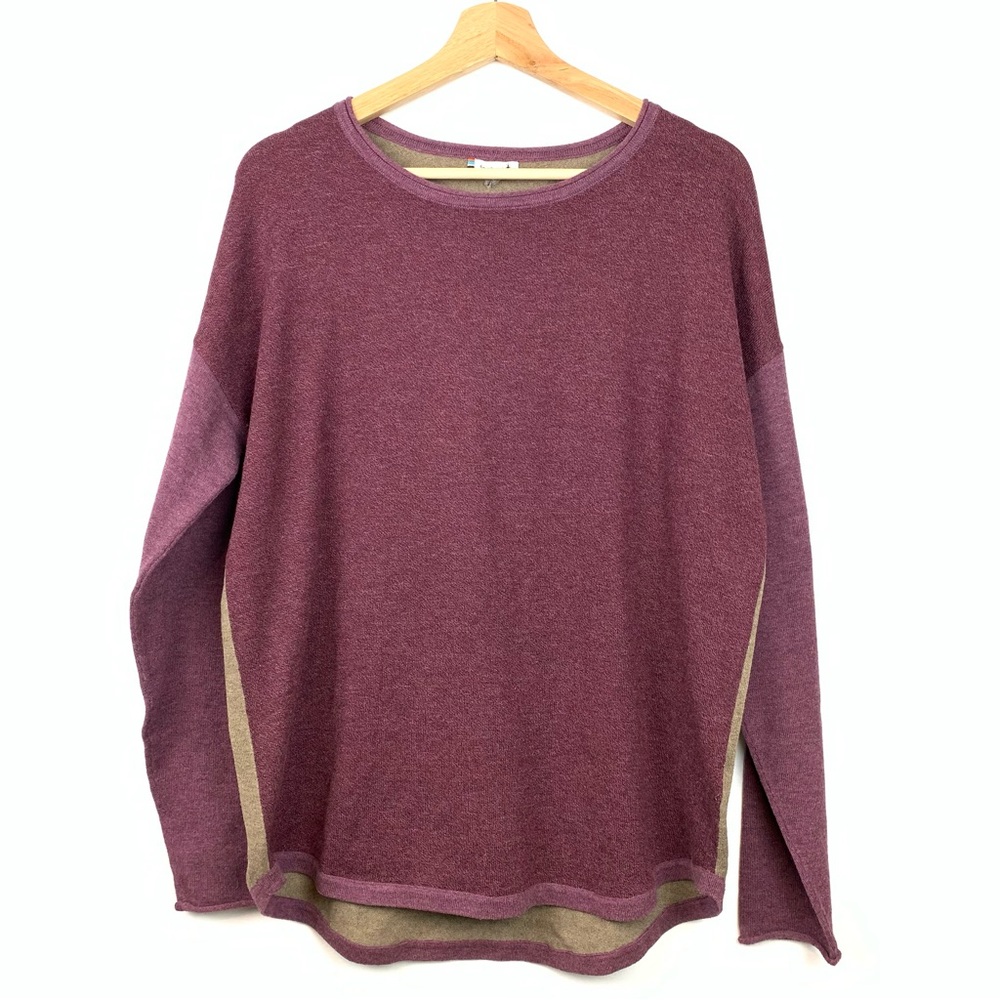 Smartwool Long Sleeve Shirt Sweater Color Block Red Brown Sz XL Wool Blend